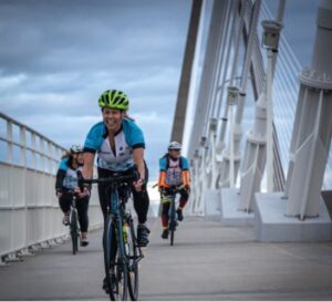 mary nell goolsby rides on the ravenel bridge during lowvelo 19