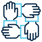 four interlocking hands icon