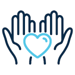 two hands holding heart icon