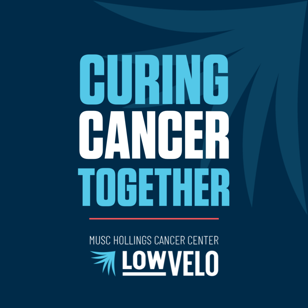 Graphic with the text "curing cancer together"