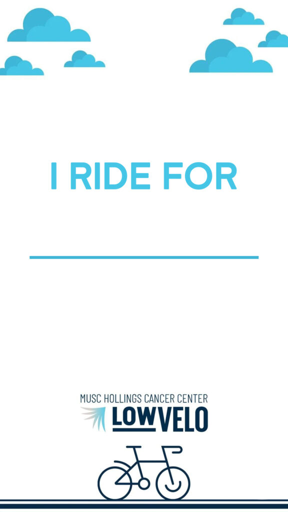 White graphic with text "I ride for" and a blank space for riders to write why they ride