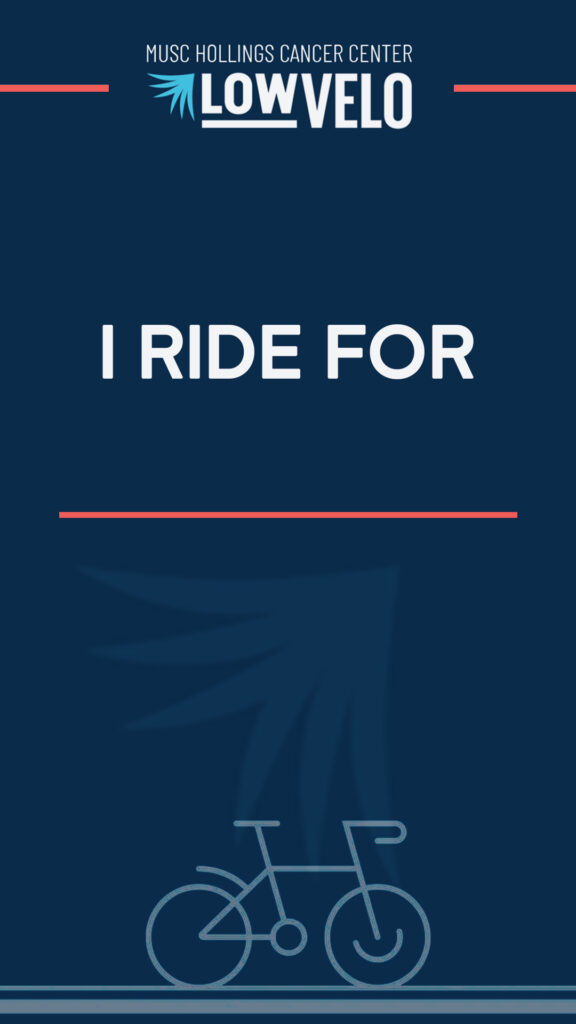 Blue graphic with text "I ride for" and a blank space for riders to write why they ride