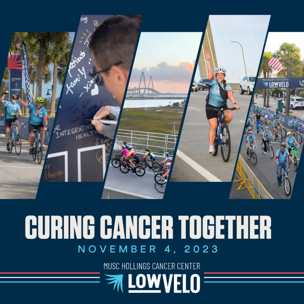 graphic with photos of bike ride that says "curing cancer together, November 4, 2023"