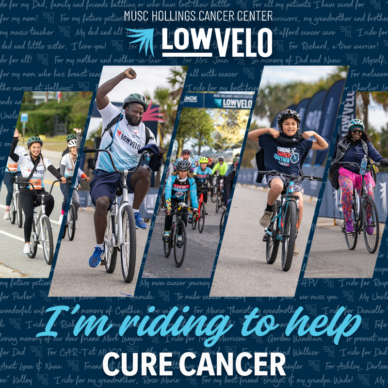 graphic that says I'm riding to help cure cancer