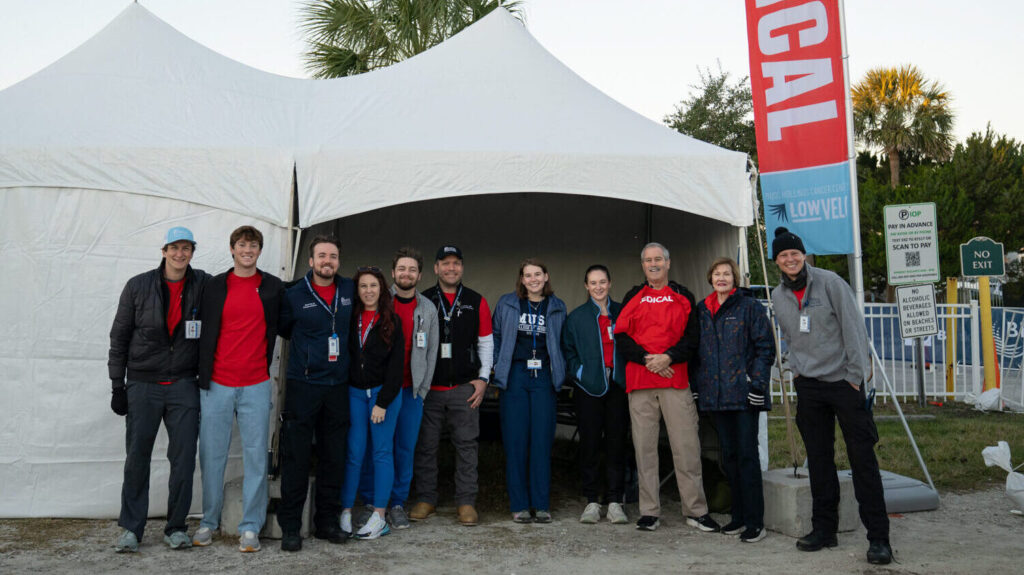 group of medical volunteers at medical tent