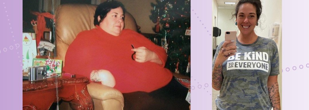 images of KJ Luther weighing close to 400 pounds and then after her weight loss